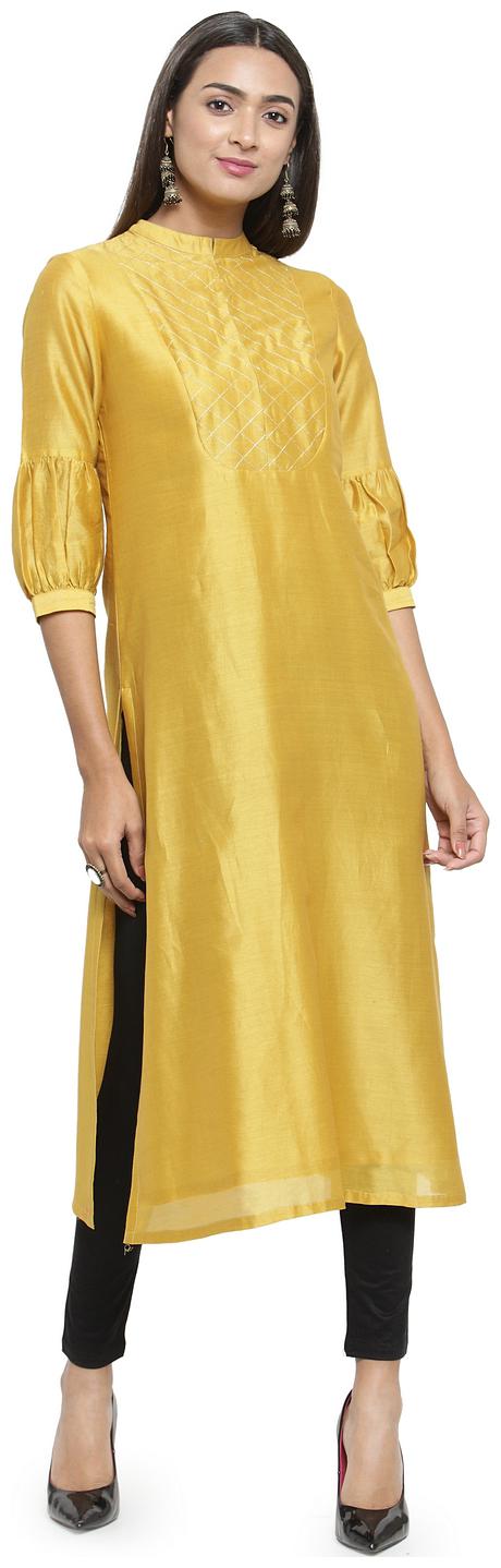 

KIAASA Women Yellow Solid Straight Kurta