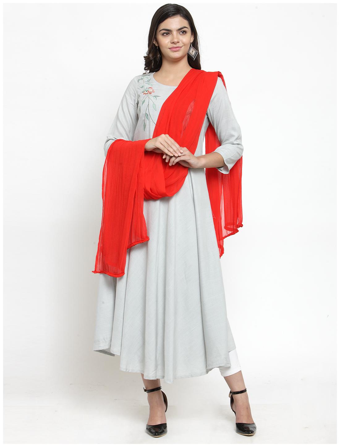 

KIAASA Chiffon Printed Red Dupatta