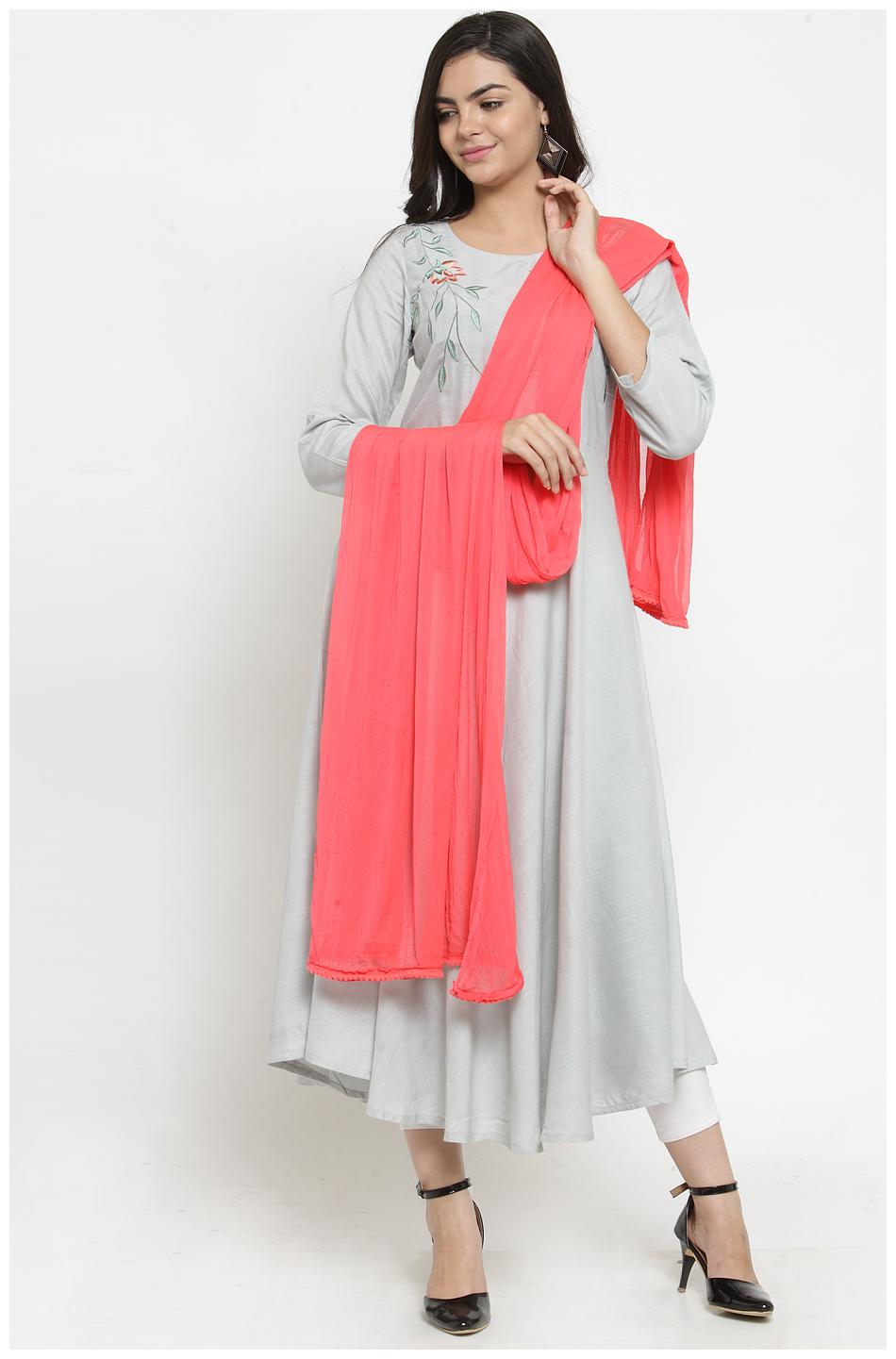 

KIAASA Chiffon Solid Red Dupatta