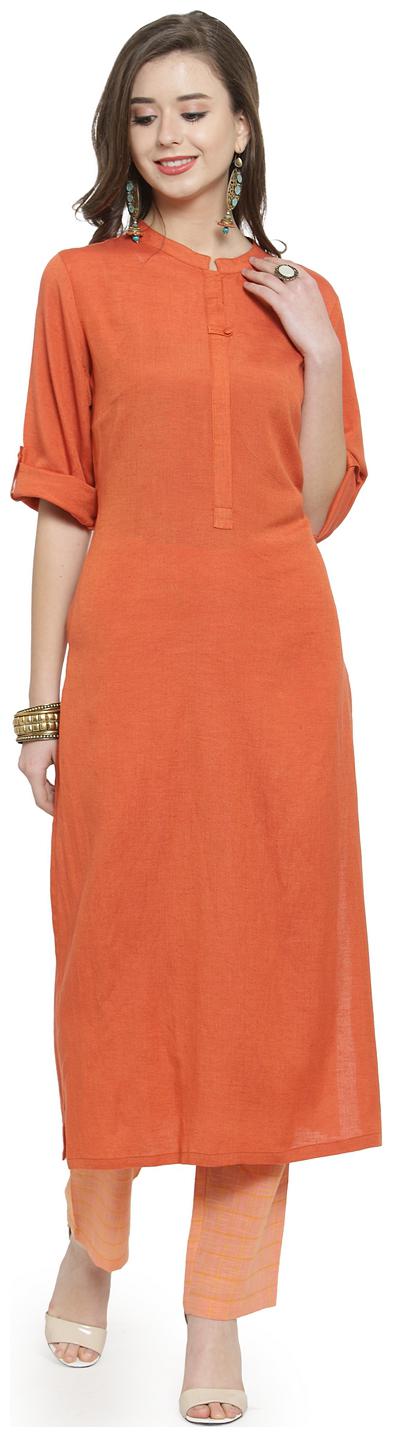 

KIAASA Women Orange Solid Straight Kurta