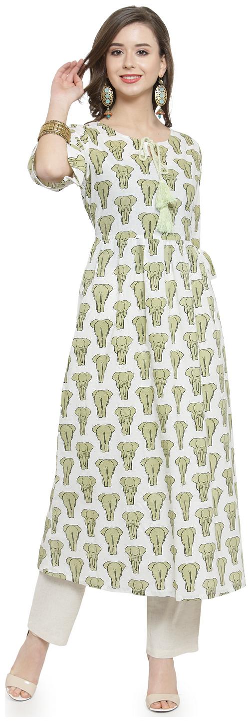 

KIAASA Women Off White Printed Straight Kurta