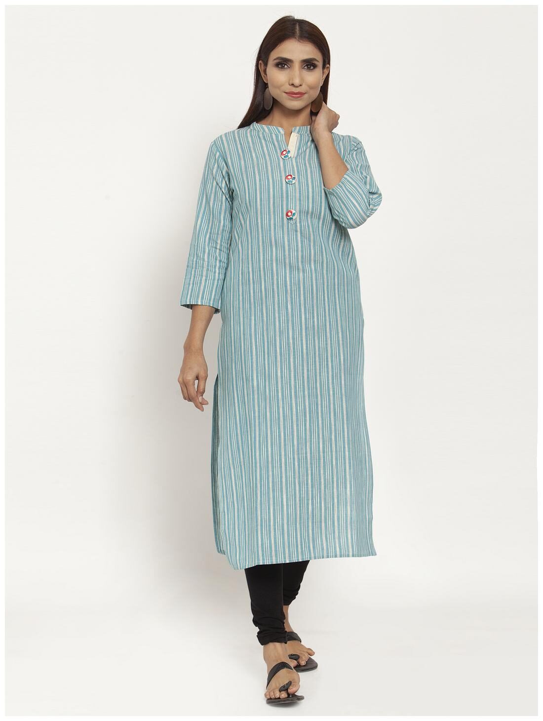 

KIAASA Women Blue Striped Straight Kurta