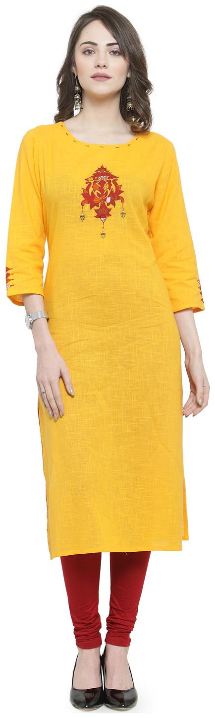 

KIAASA Women Yellow Embroidered Straight Kurta