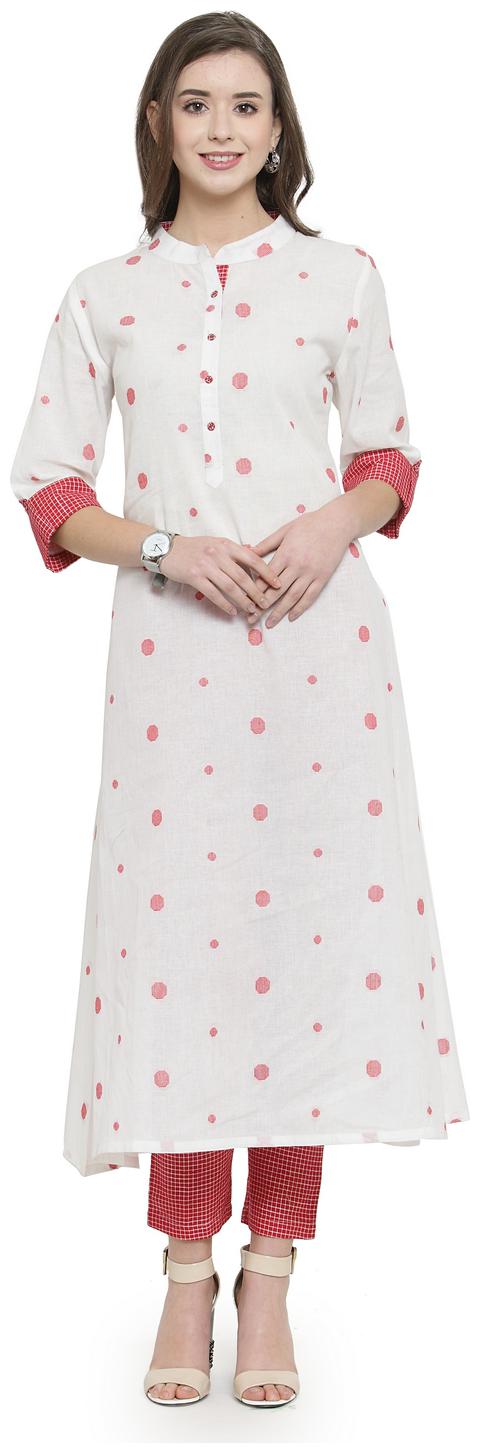 

KIAASA Cotton Casual Kurta With Pants White
