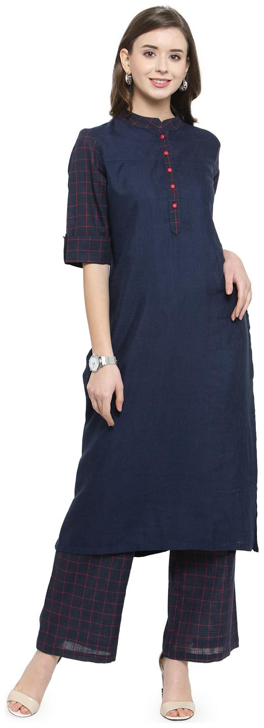 

KIAASA Cotton Casual Kurta With Palazzo Navy Blue