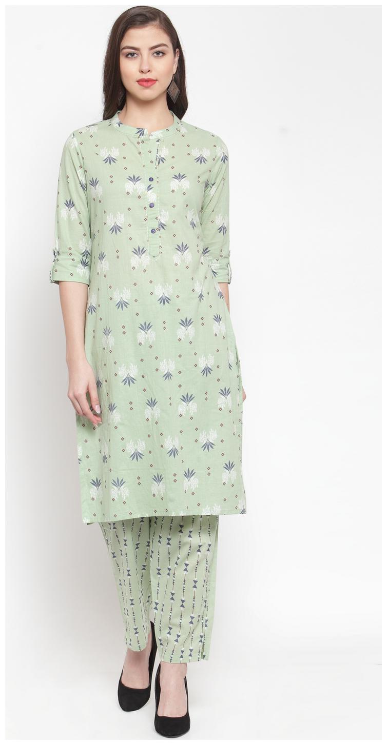 

Kiaasa Cotton Printed Kurta With Pants For Women Color Green