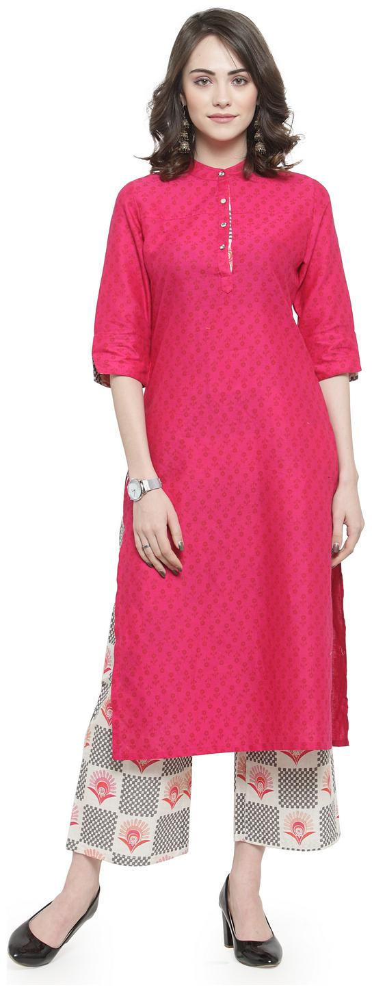 

KIAASA Cotton Casual Kurta With Palazzo Pink