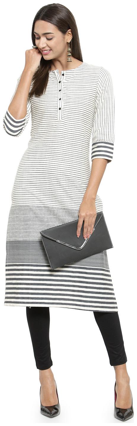 

KIAASA Women White Striped Straight Kurta