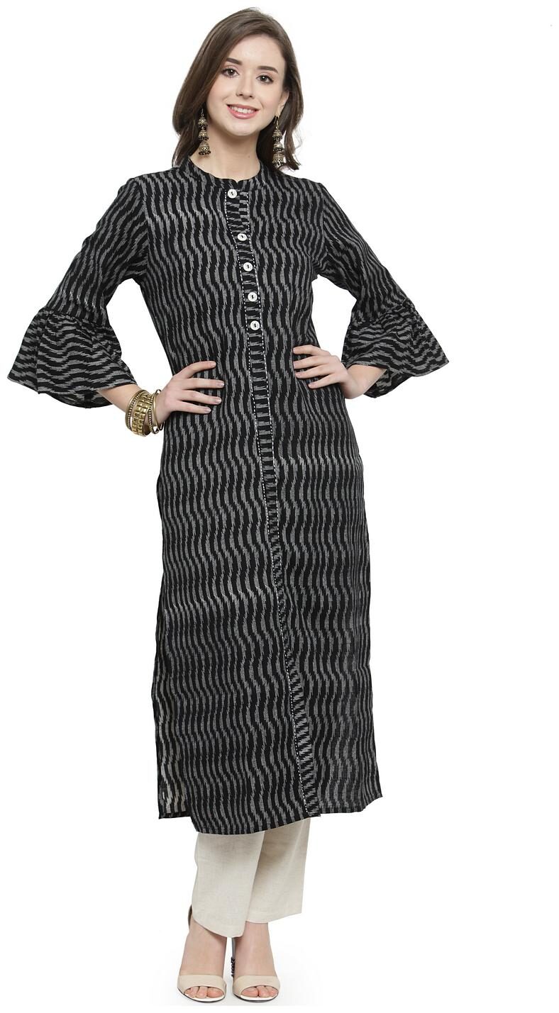 

KIAASA Women Black Abstract Straight Kurta