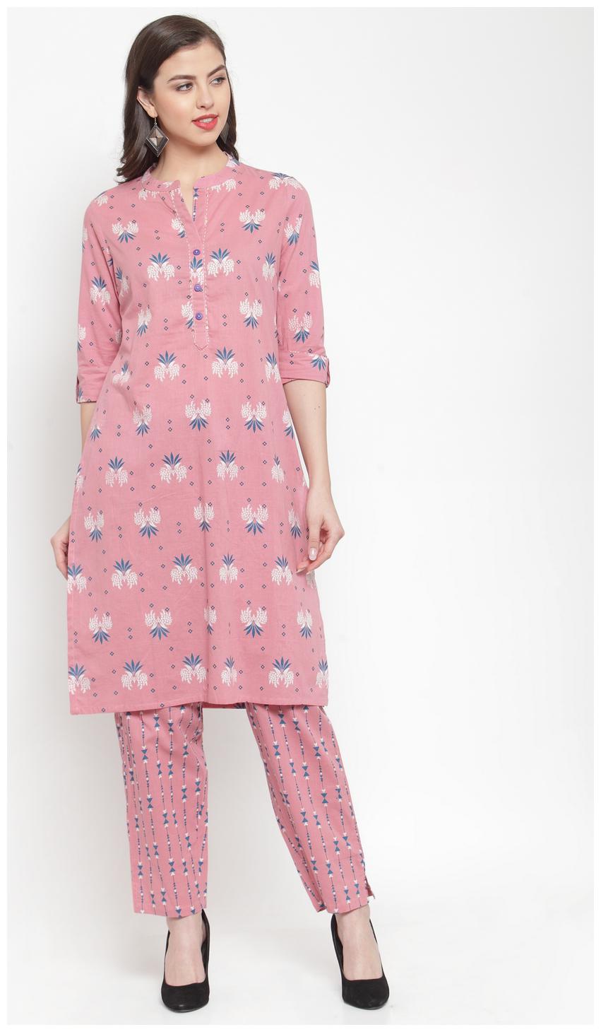 

Kiaasa Cotton Printed Kurta With Pants For Women Color Pink