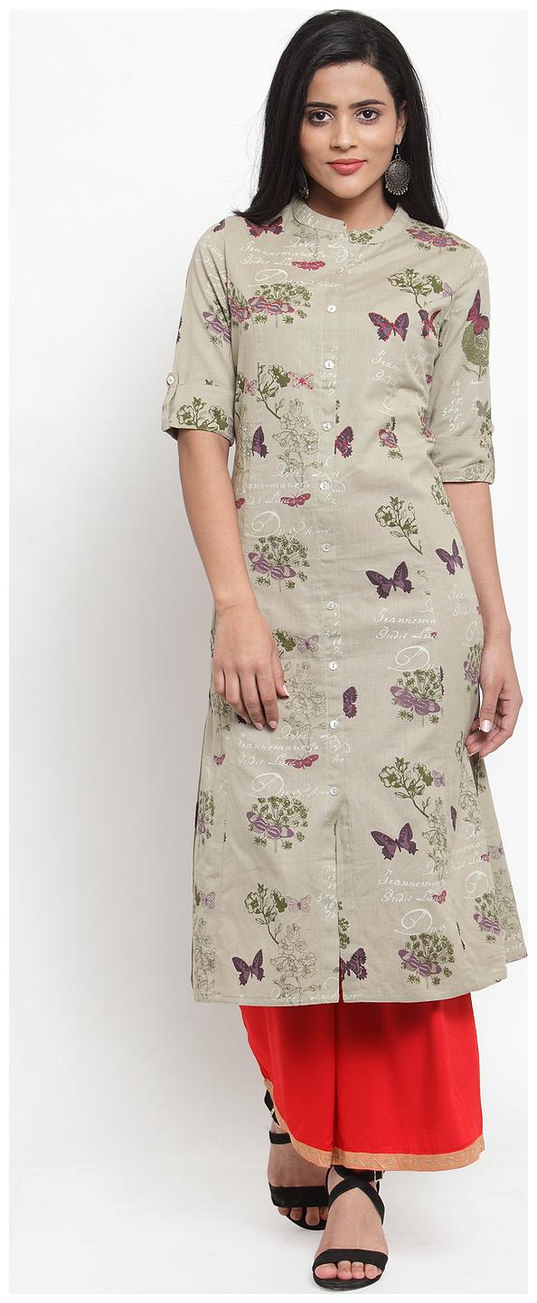 

KIAASA Women Grey Printed Straight Kurta