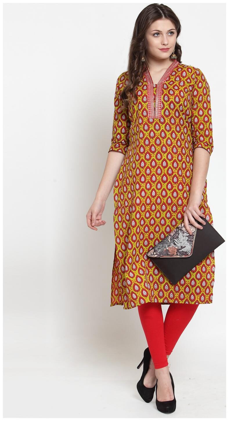 

KIAASA Women Green Printed Straight Kurta