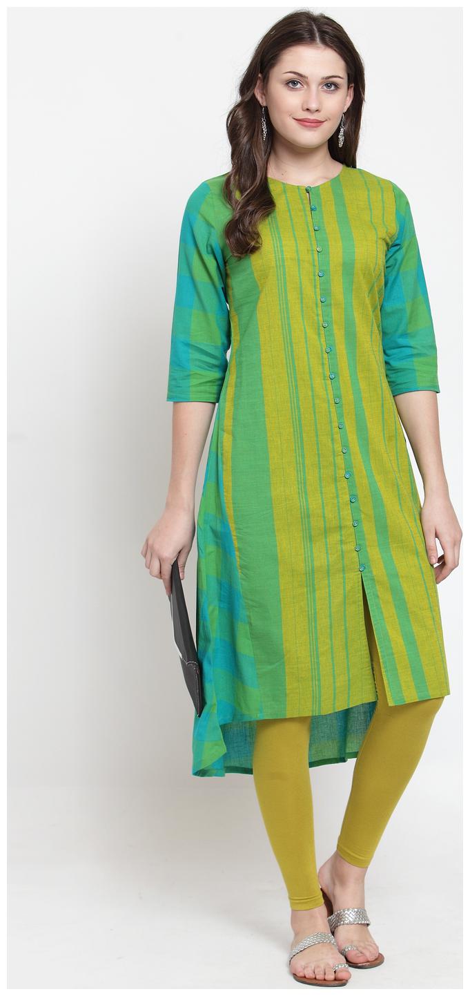 

Kiaasa Green Cotton Striped Kurta