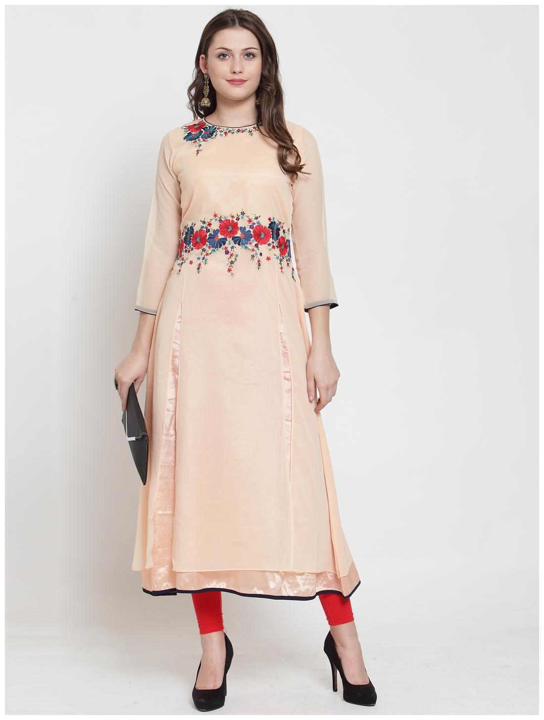 

Kiaasa Peach Georgette Embroidered Kurta
