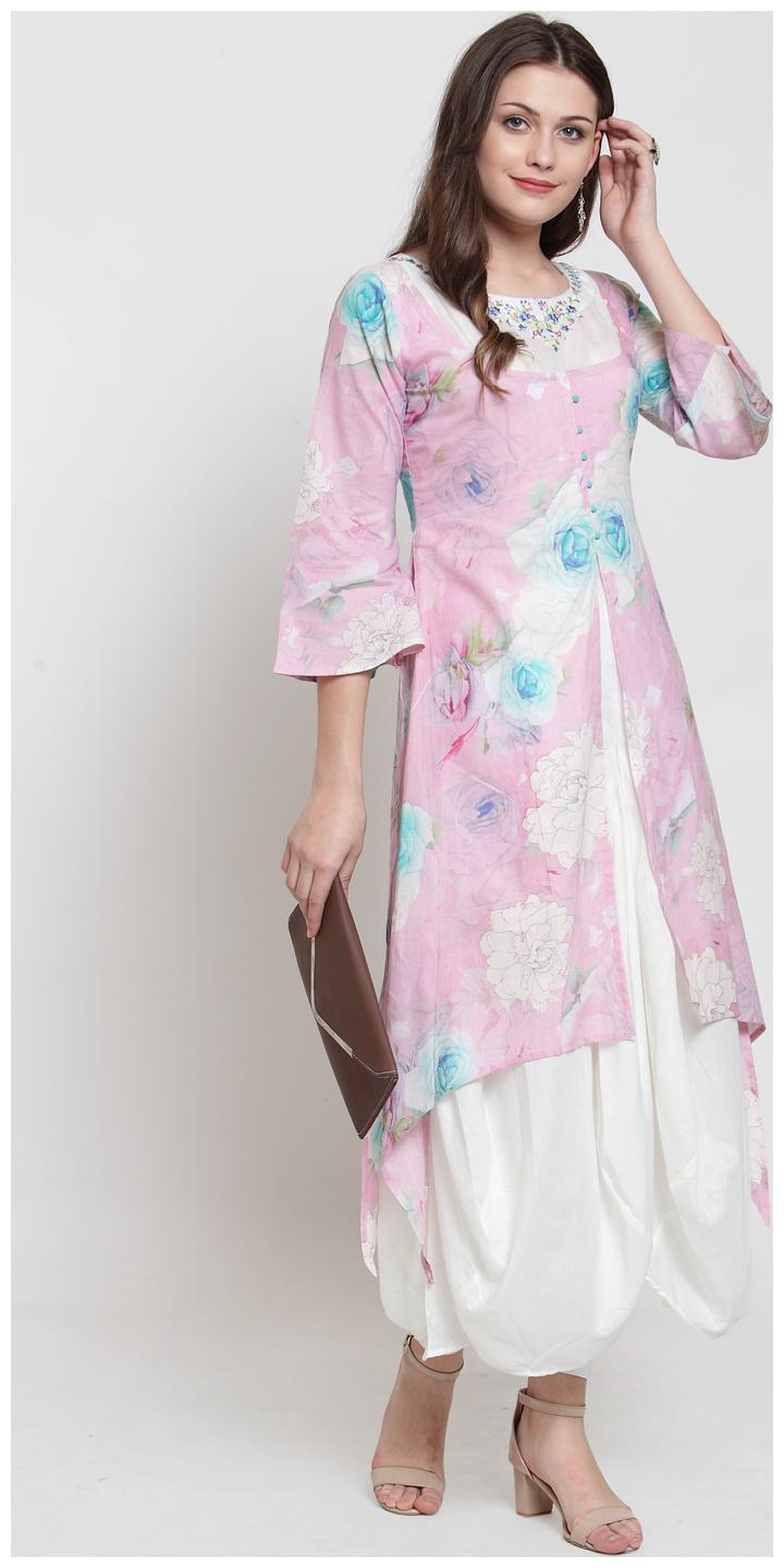 

Kiaasa Pink Cotton Floral Kurta
