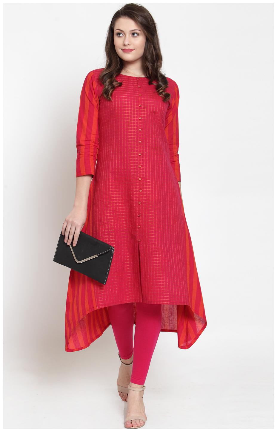 

KIAASA Women Pink Striped Straight Kurta