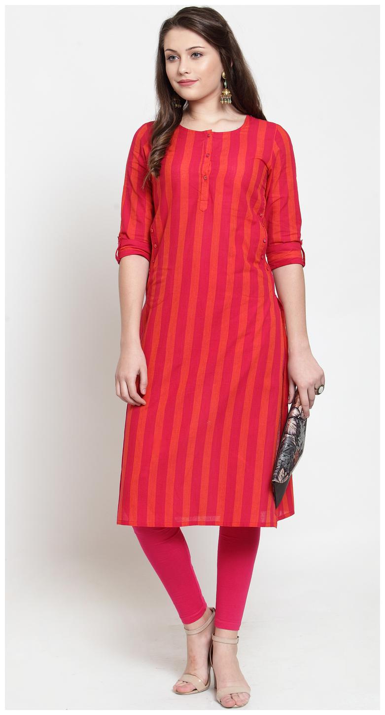 

KIAASA Women Pink Striped Straight Kurta