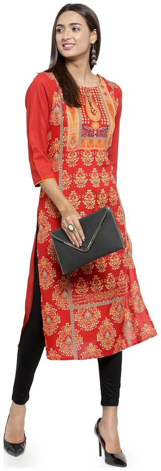 KIAASA Women Red Ethnic Motifs Straight Kurta