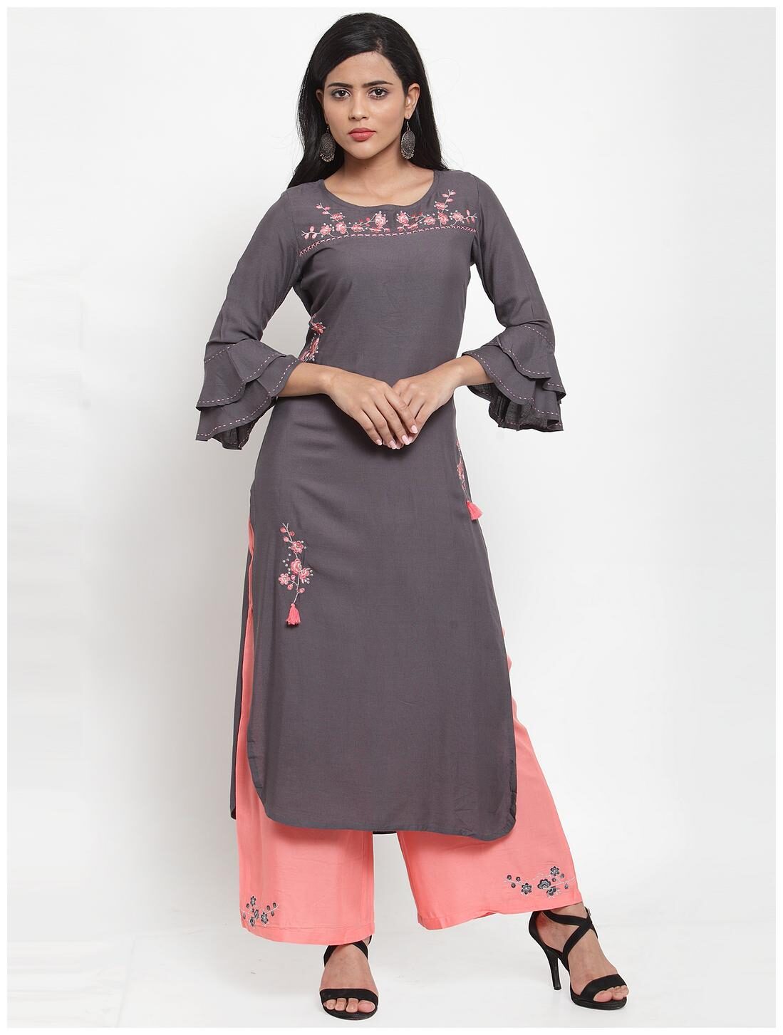 

KIAASA Rayon Embroidery Grey Kurta With Palazzo