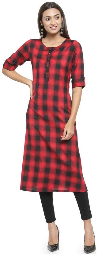KIAASA Women Red Striped A Line Kurta
