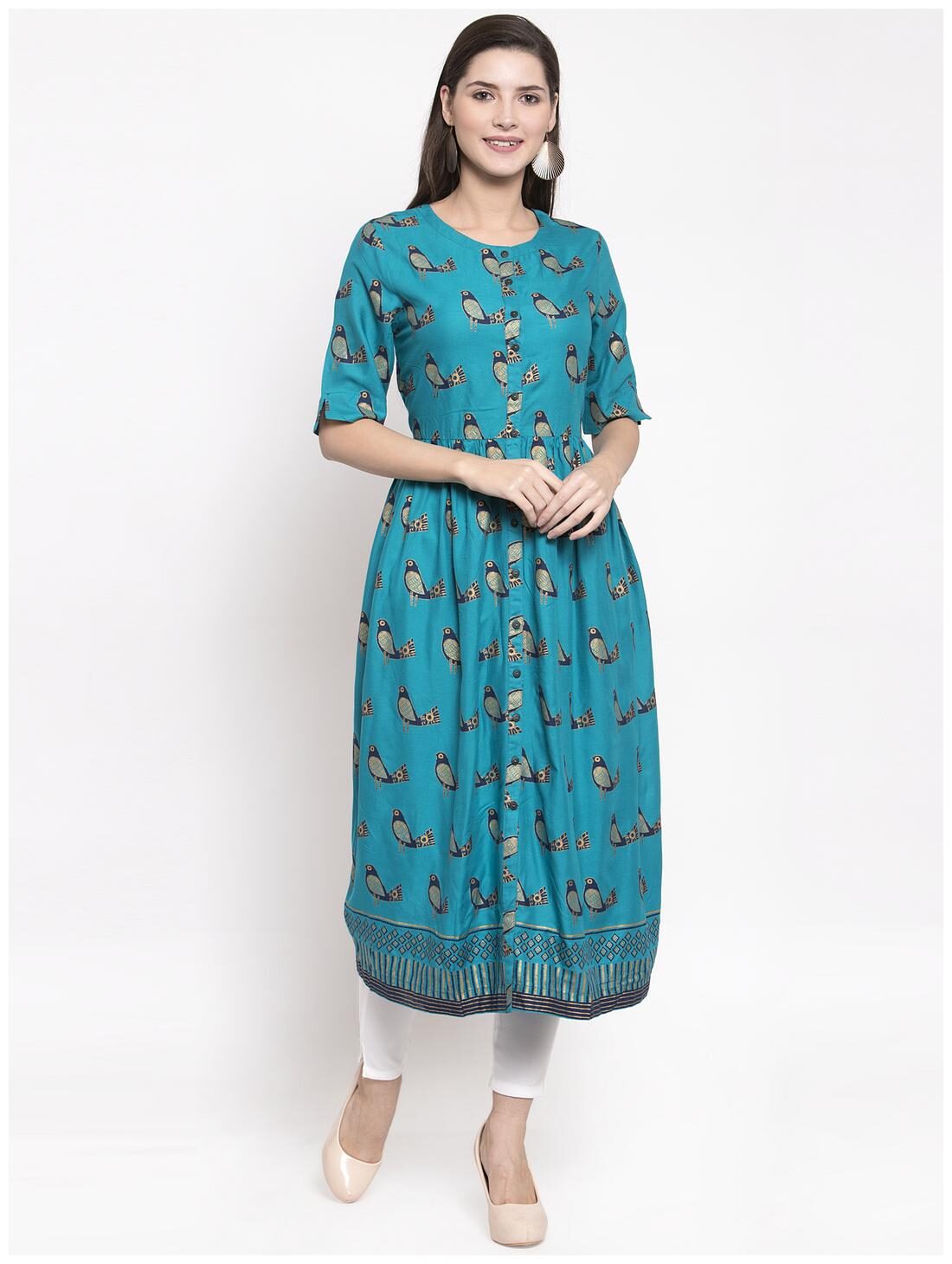 

KIAASA Women Turquoise Printed Straight Kurta