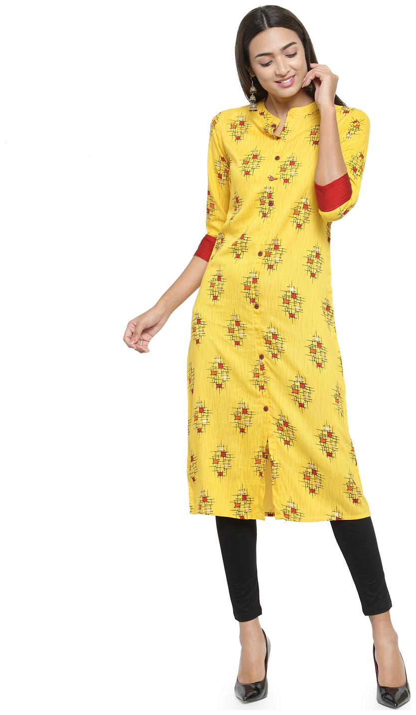 

KIAASA Women Yellow Solid Straight Kurta