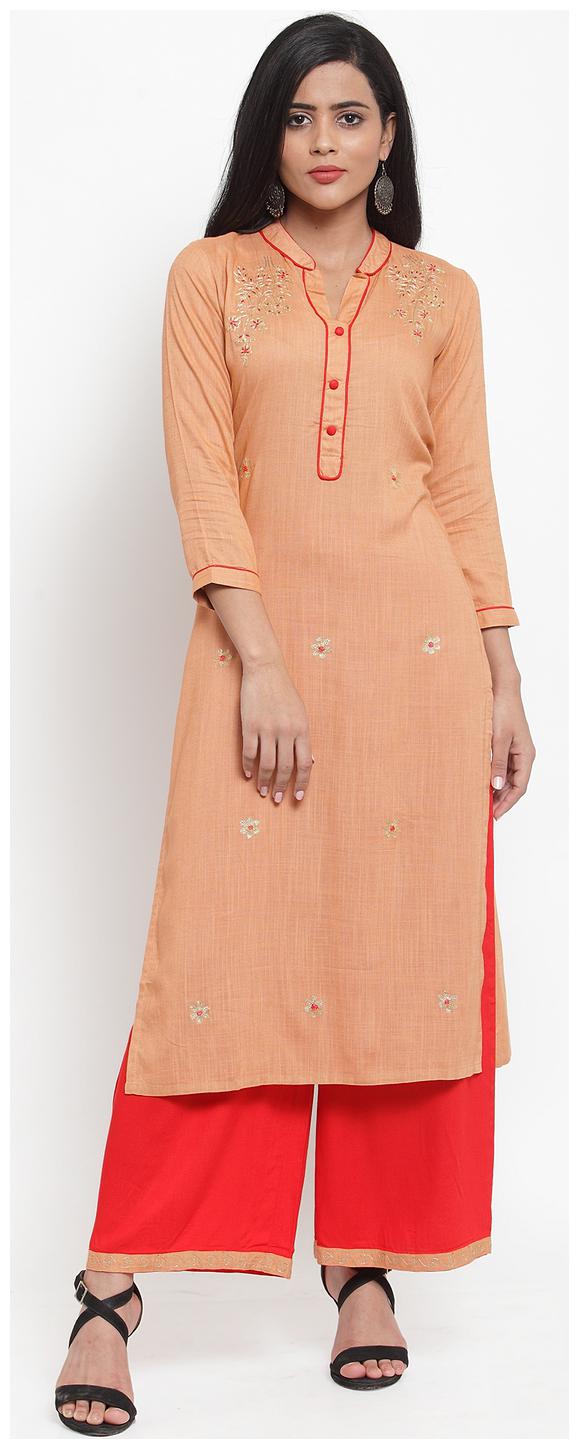 

KIAASA Rayon Embroidery Peach Kurta With Palazzo