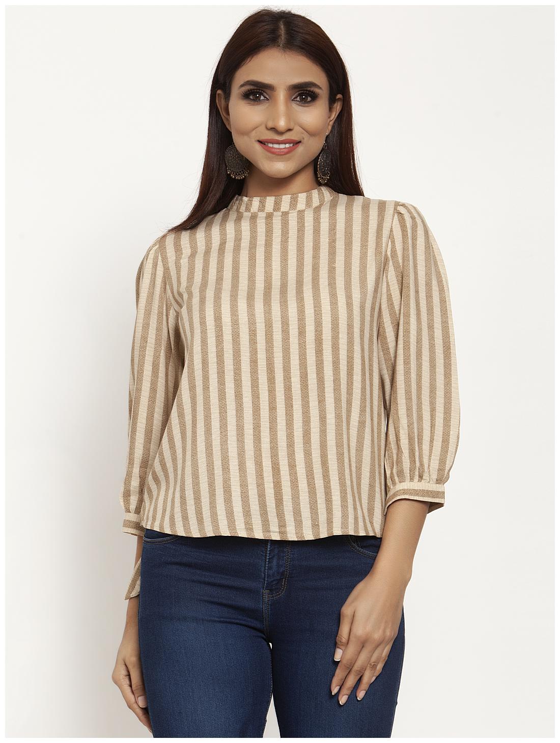 

KIAASA Women Striped Regular top - Beige