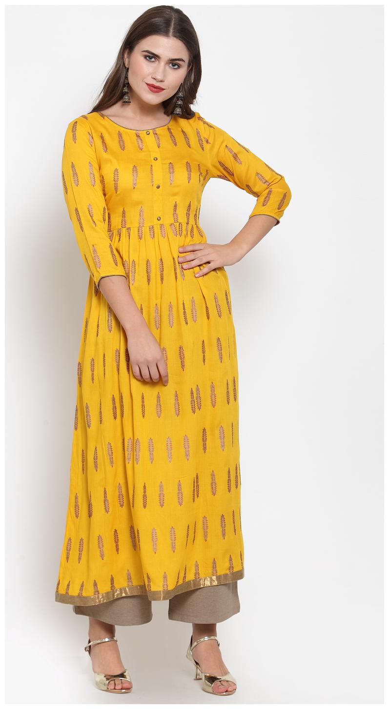 

KIAASA Women Yellow Printed Anarkali Kurta