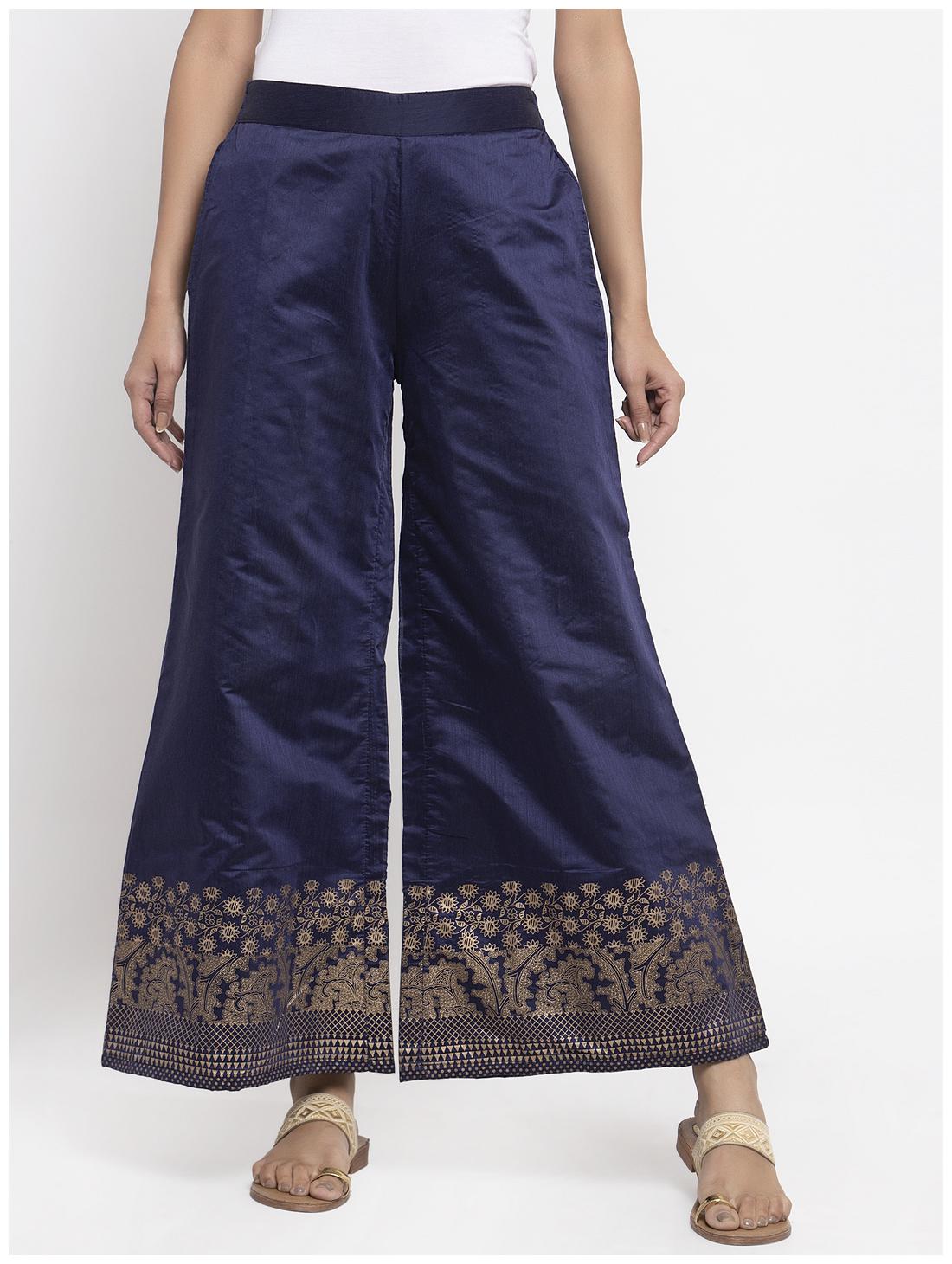 

KIAASA Navy Blue Printed Flared Palazzo
