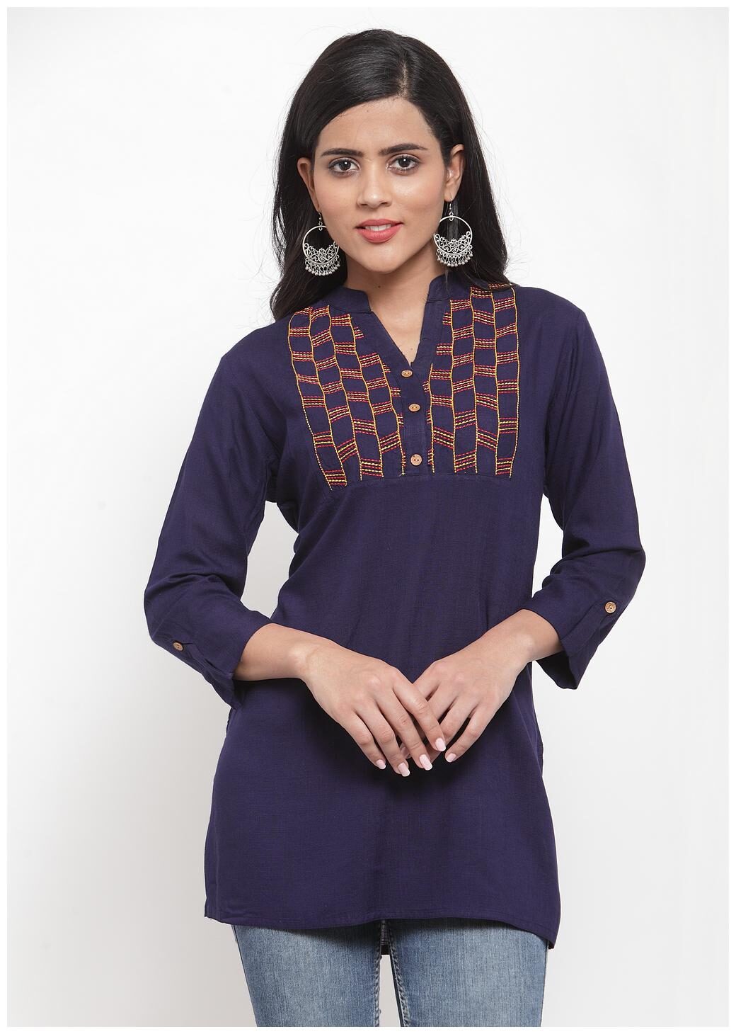 

KIAASA Women Embroidered Regular tunic - Blue
