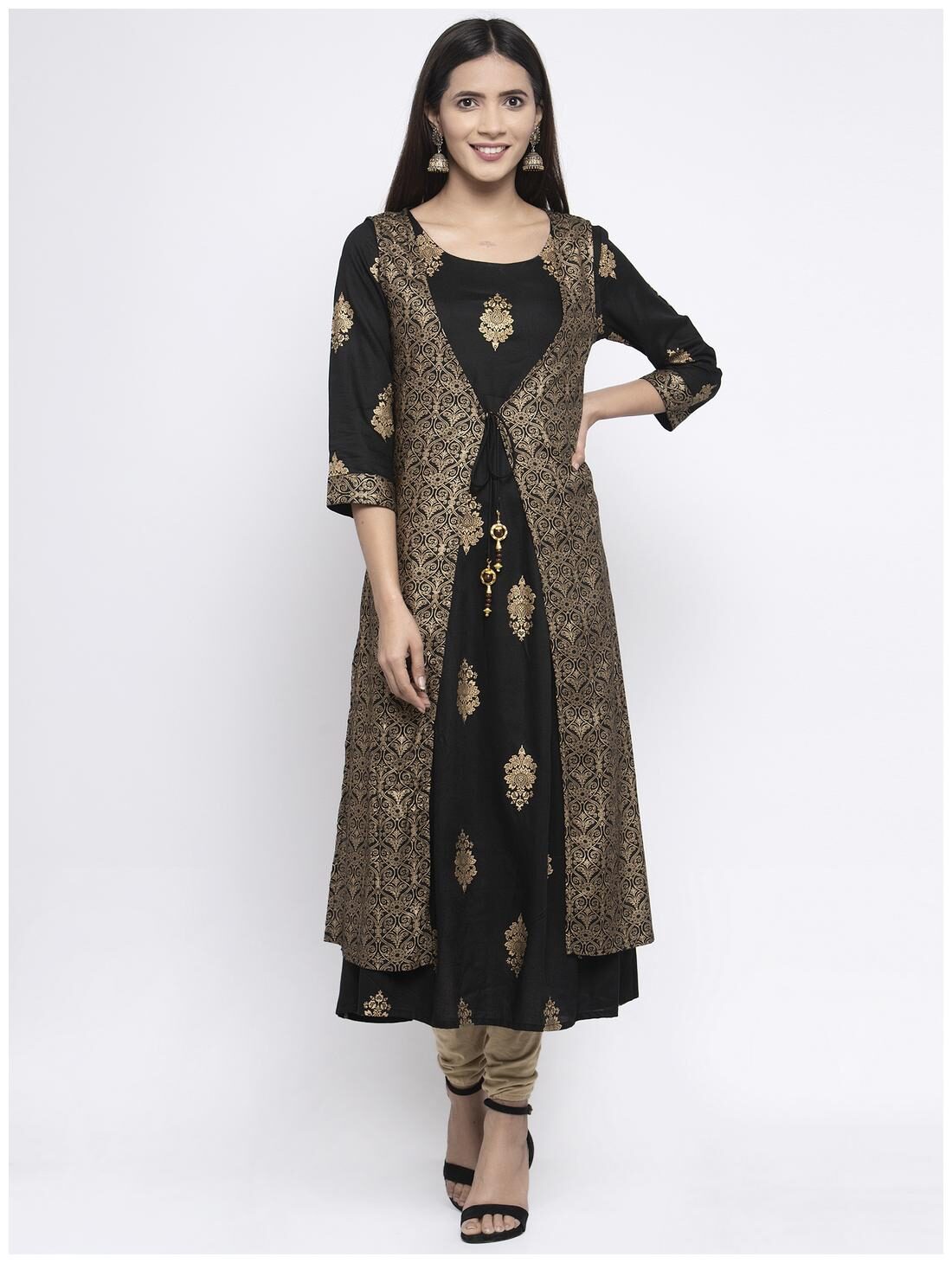 

KIAASA Women Black Printed Fit and Flare Kurta