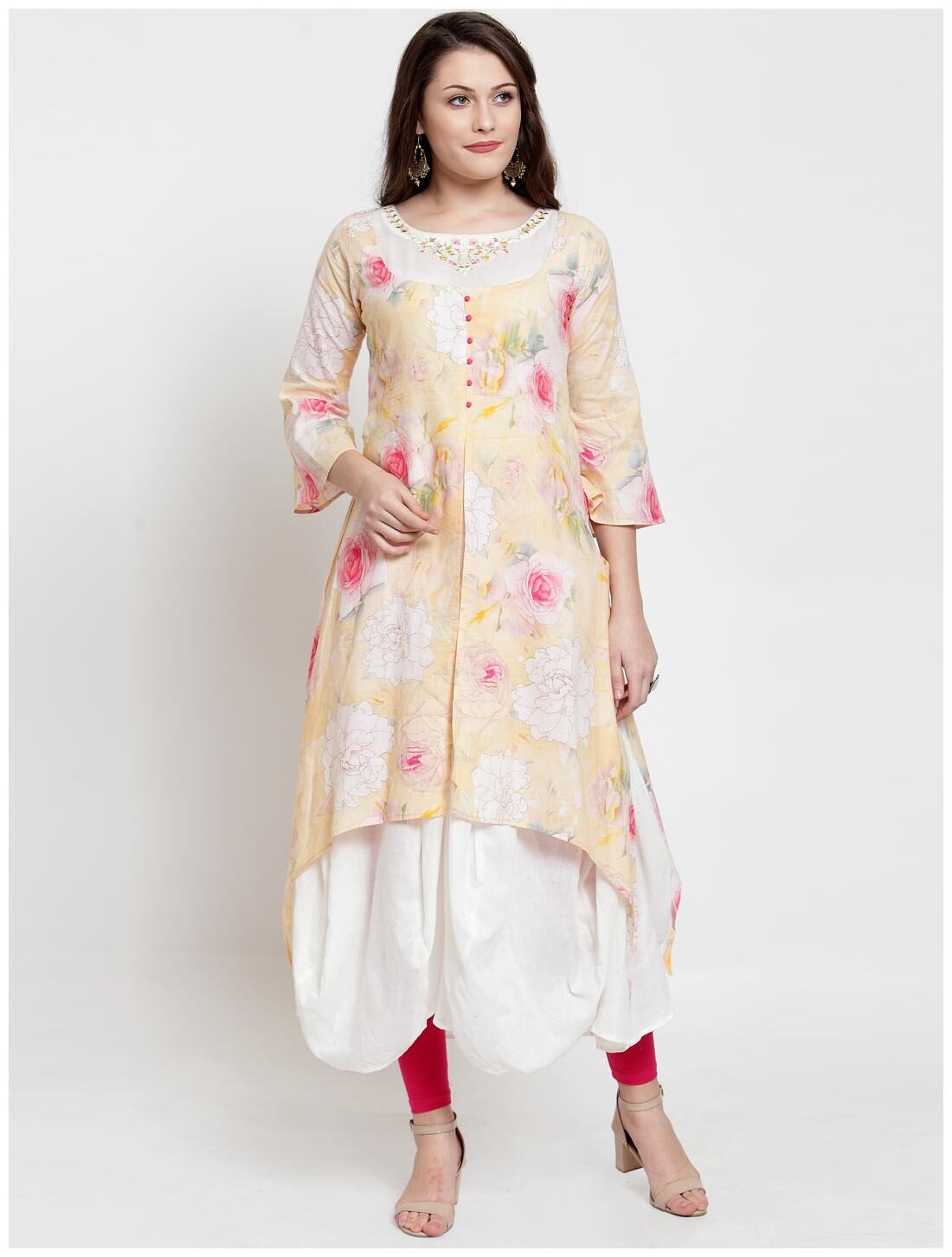 

KIAASA Women Yellow Printed Straight Kurta