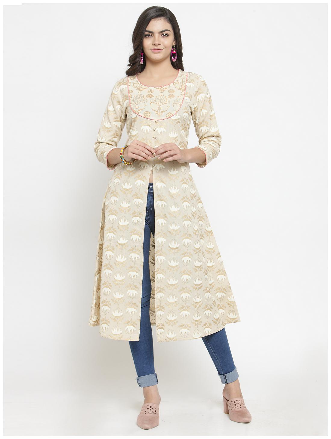 

KIAASA Women Beige Printed Straight Kurta