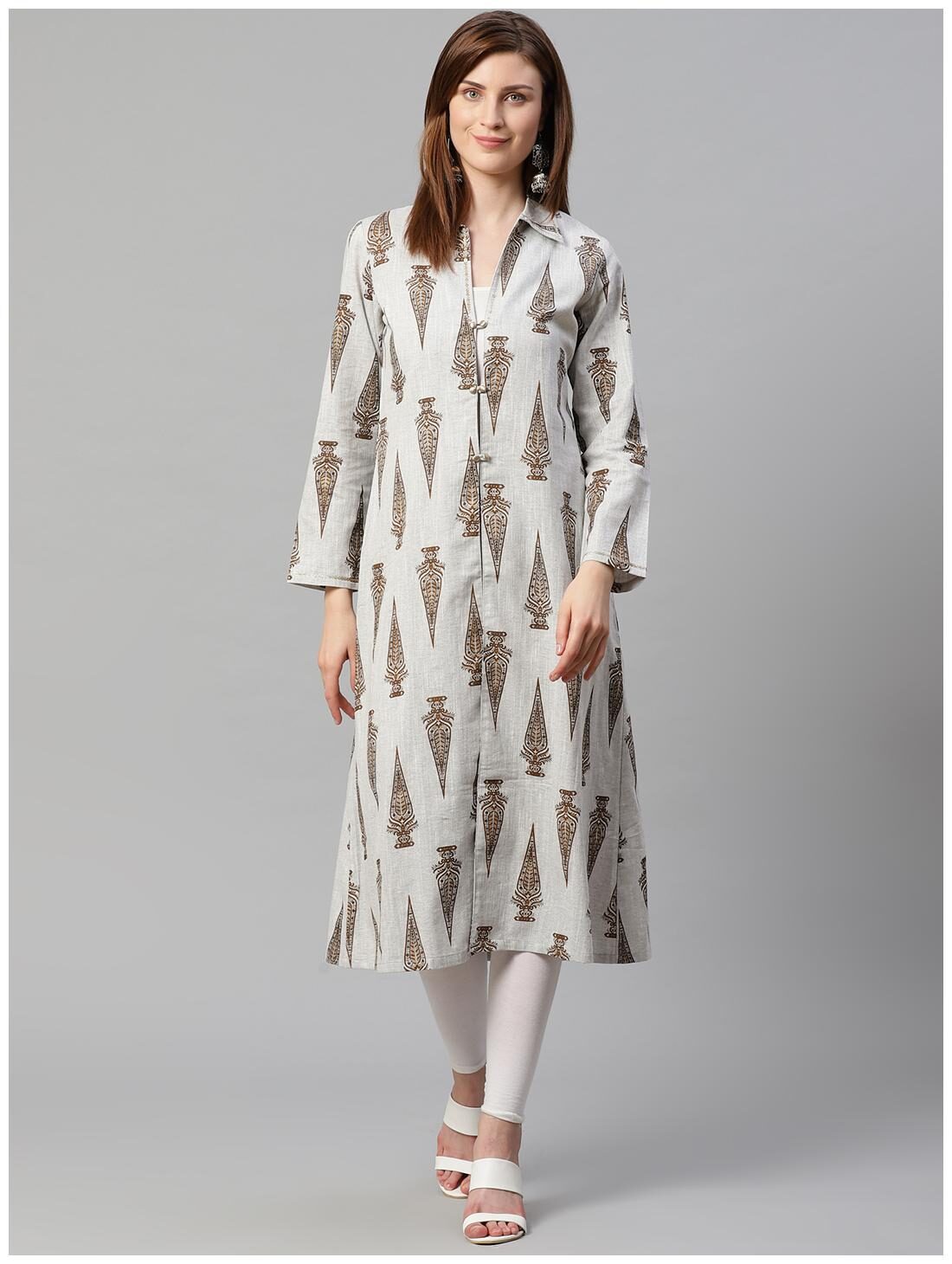 

KIAASA Women Cotton Printed Grey Kurta