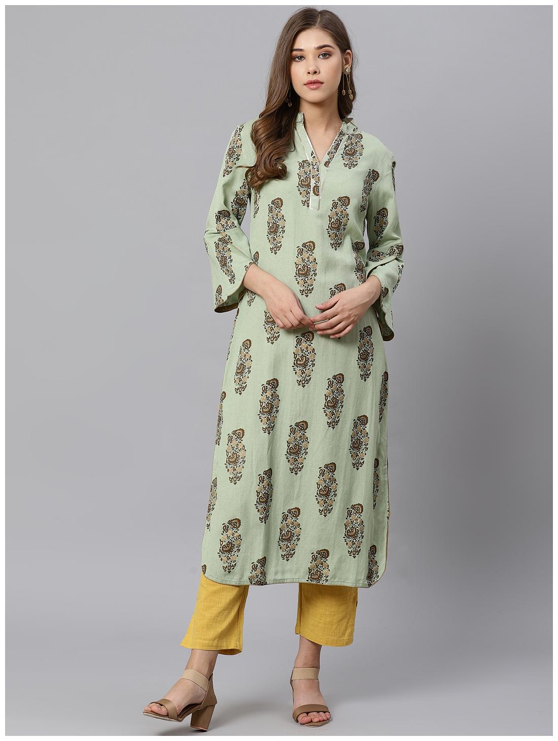 

KIAASA Women Green Floral Straight Kurta