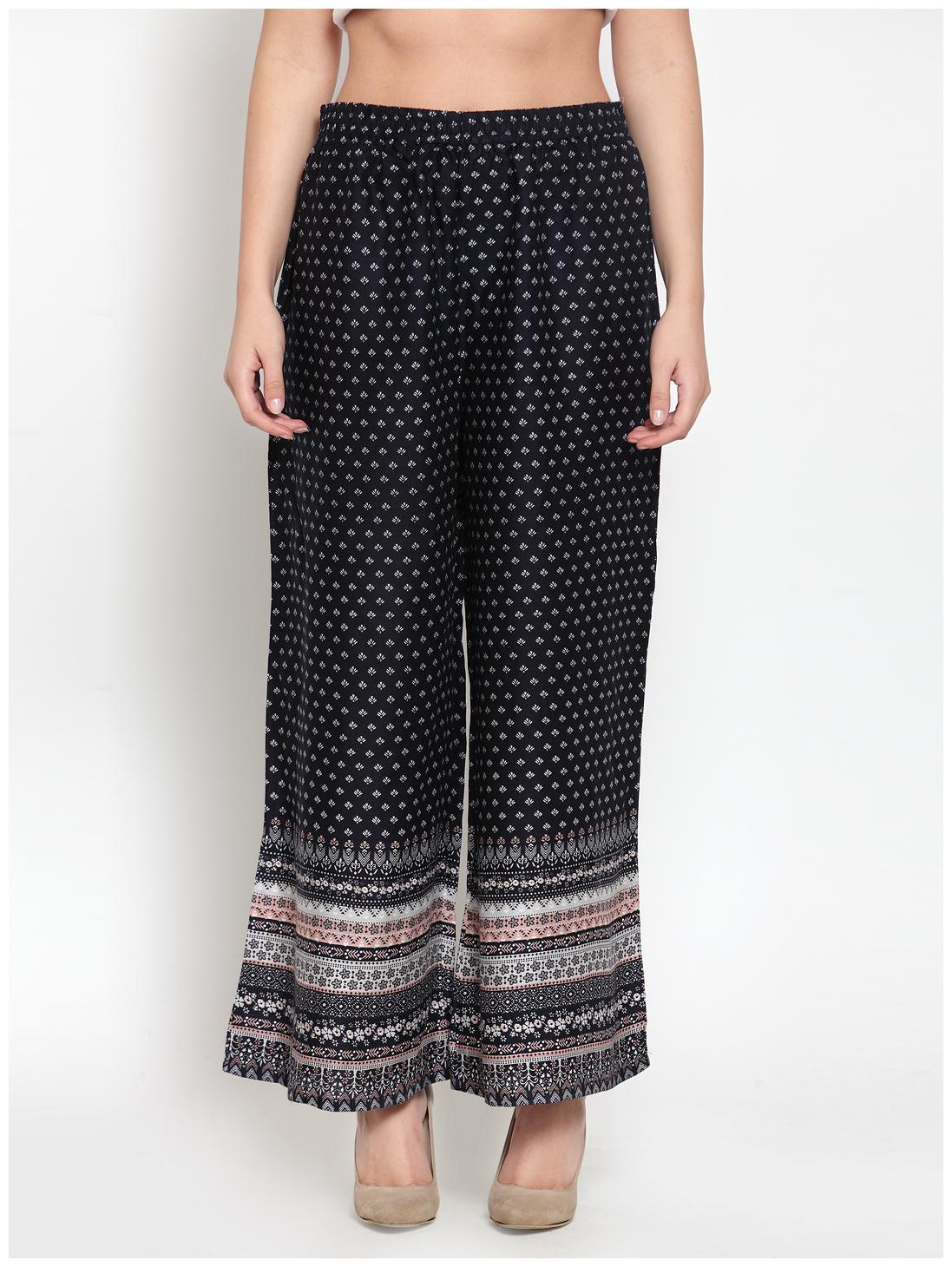 

KIAASA Women Rayon Printed Regular Palazzo Navy Blue