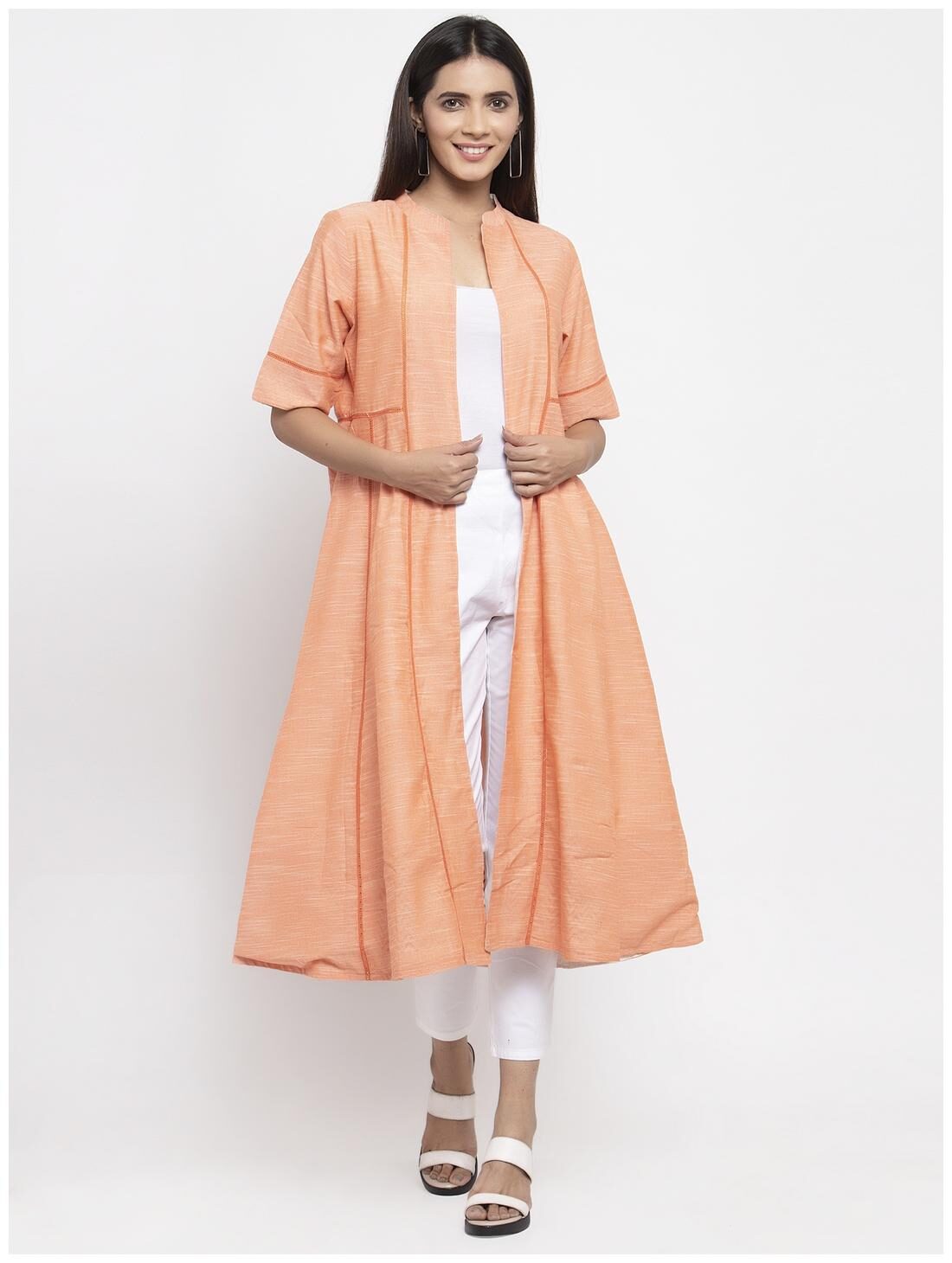 

KIAASA Women Cotton Solid Peach Kurta