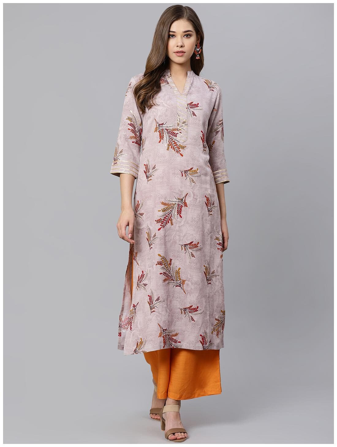 

KIAASA Women Grey Printed Straight Kurta