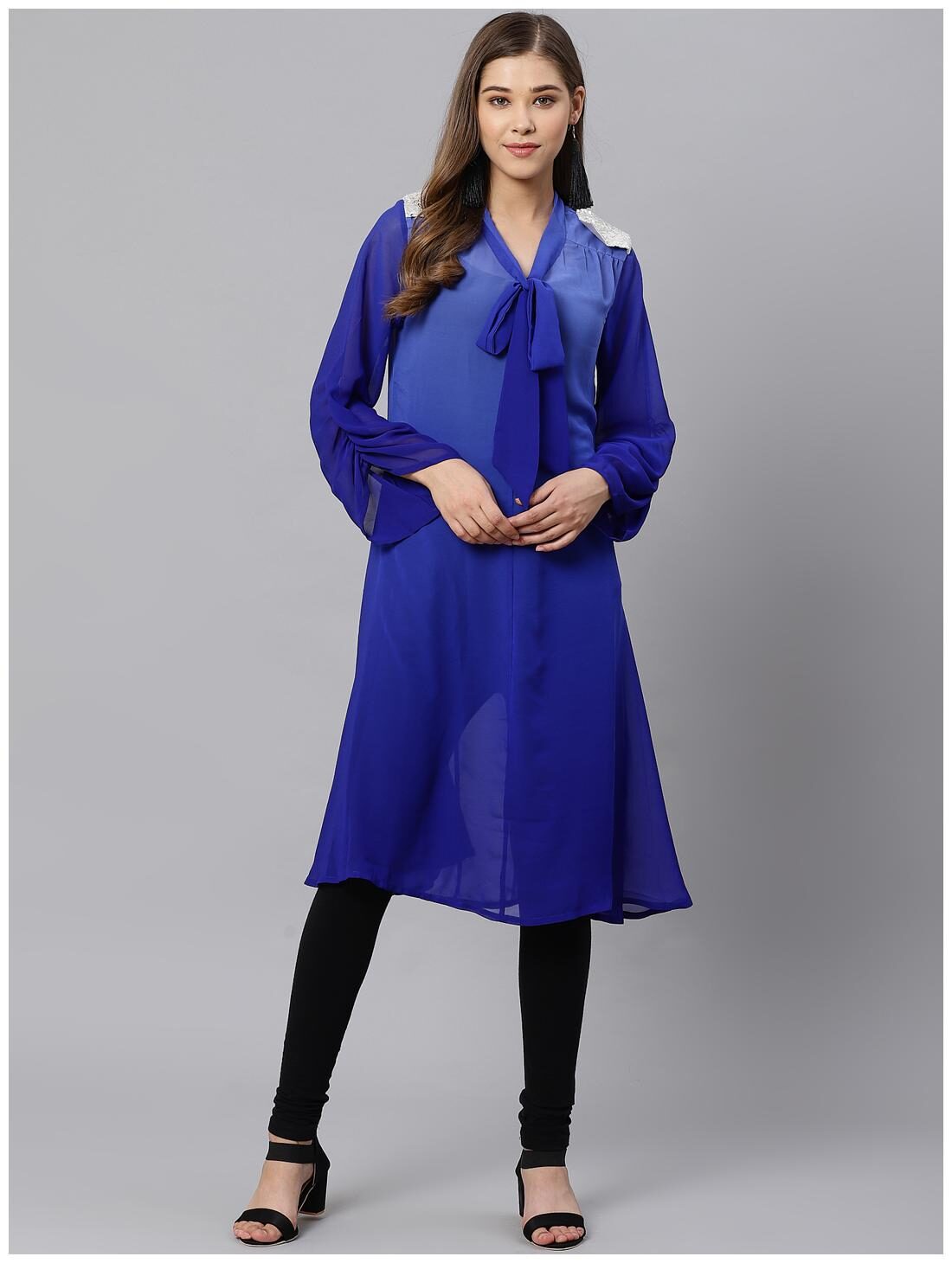 

KIAASA Women Georgette Solid Blue Kurta