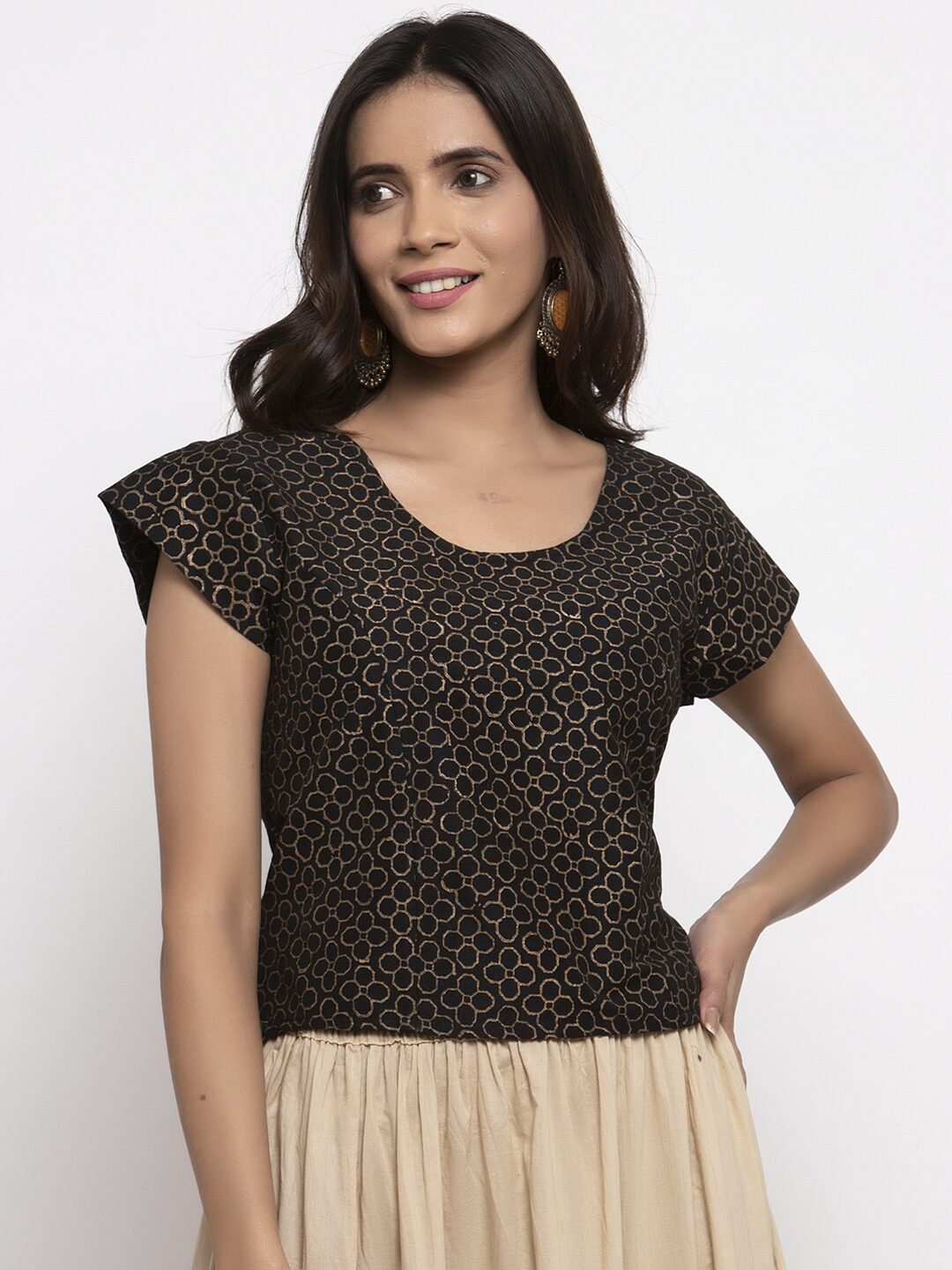 

KIAASA Women Printed Regular top - Black