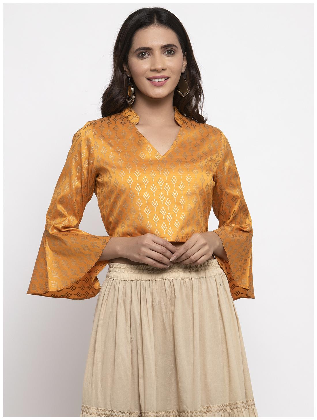 

KIAASA Women Printed Regular top - Yellow