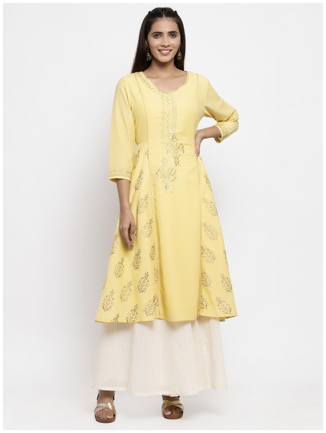 

KIAASA Women Viscose Rayon Printed Yellow Kurta