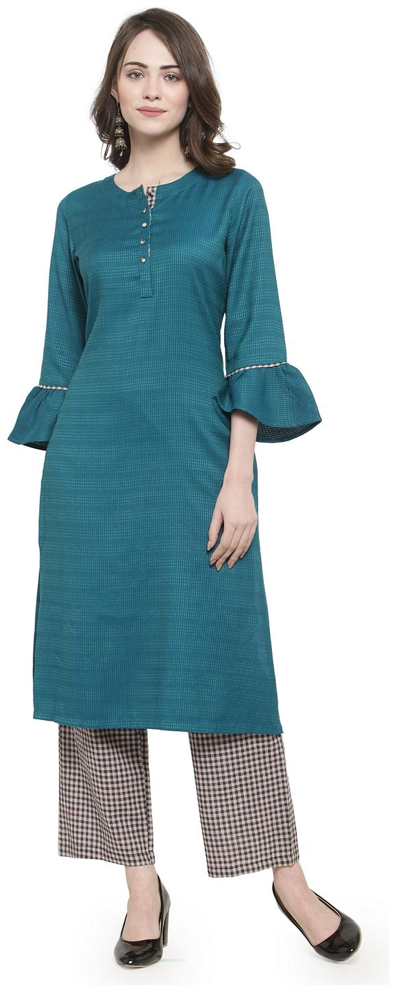 

KIAASA Women Green Printed Straight Kurta With Palazzo