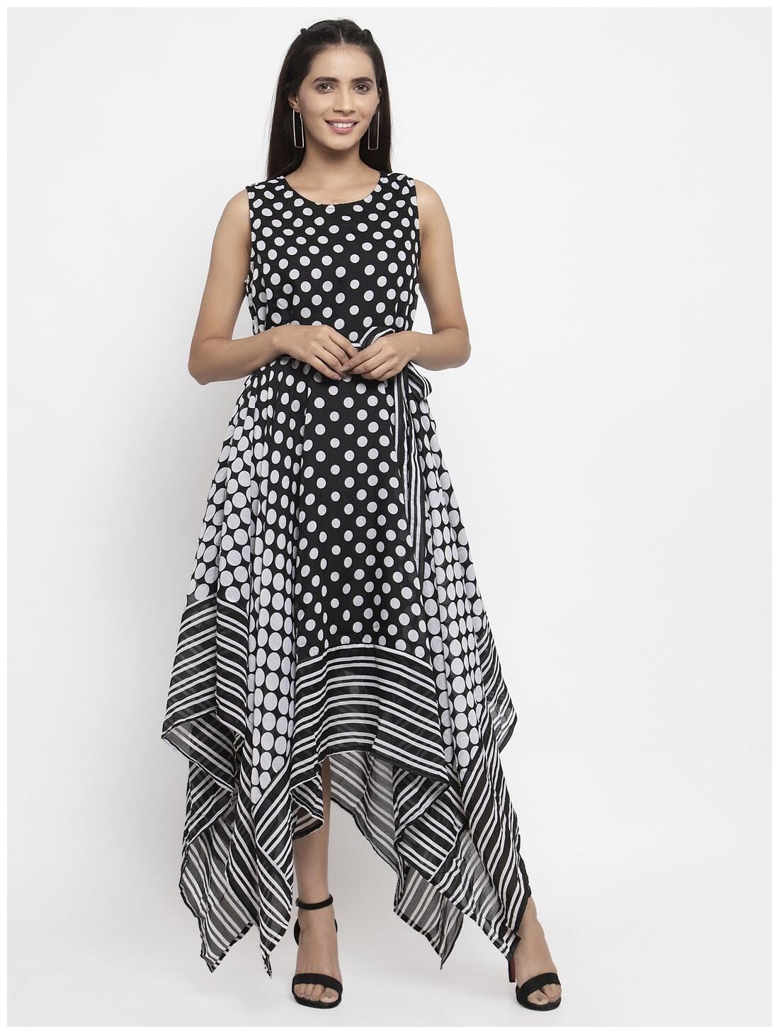 

KIAASA Women Cotton Polka Dots Black Kurta Dress