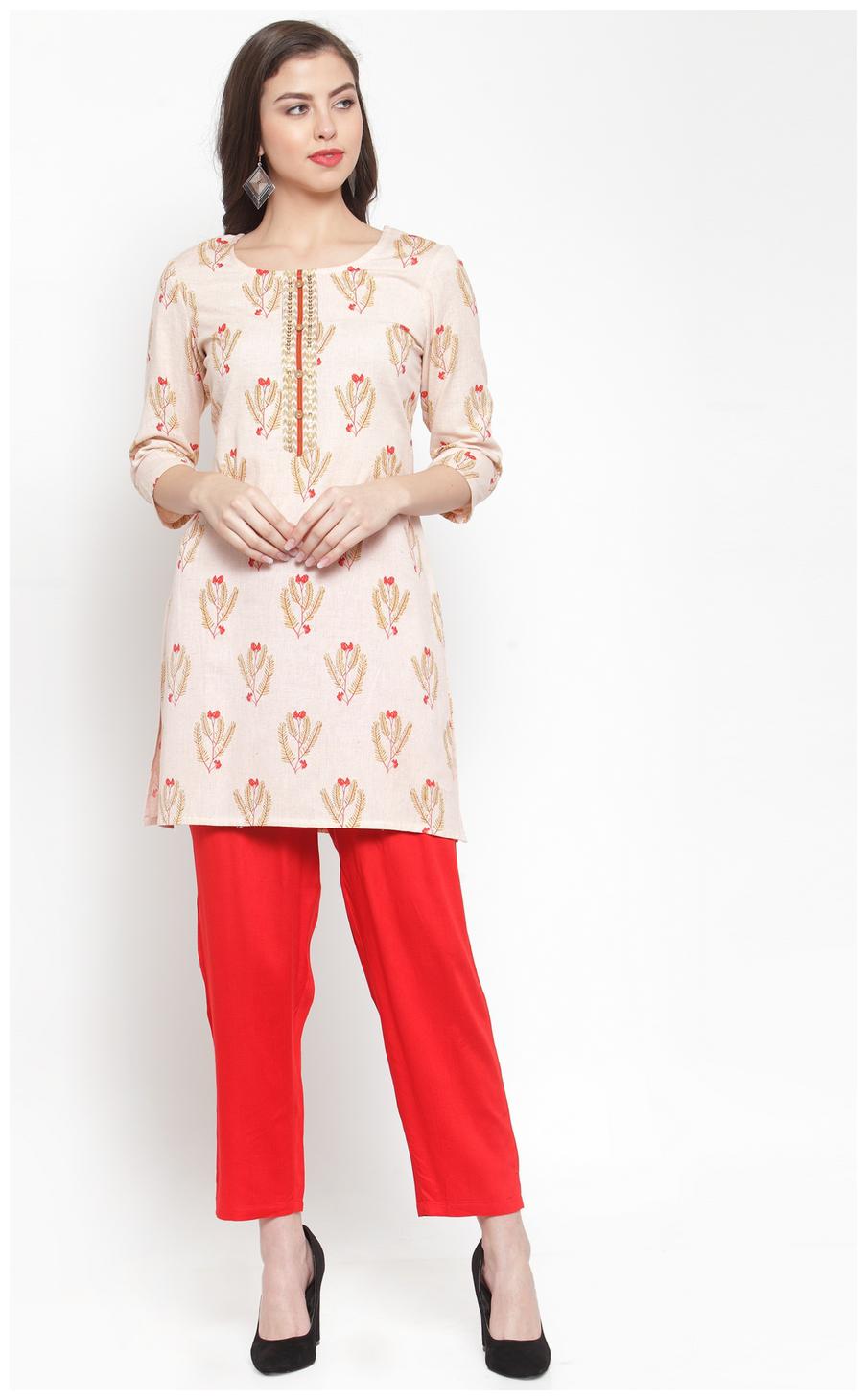 

KIAASA Women Cream Printed Straight Kurta