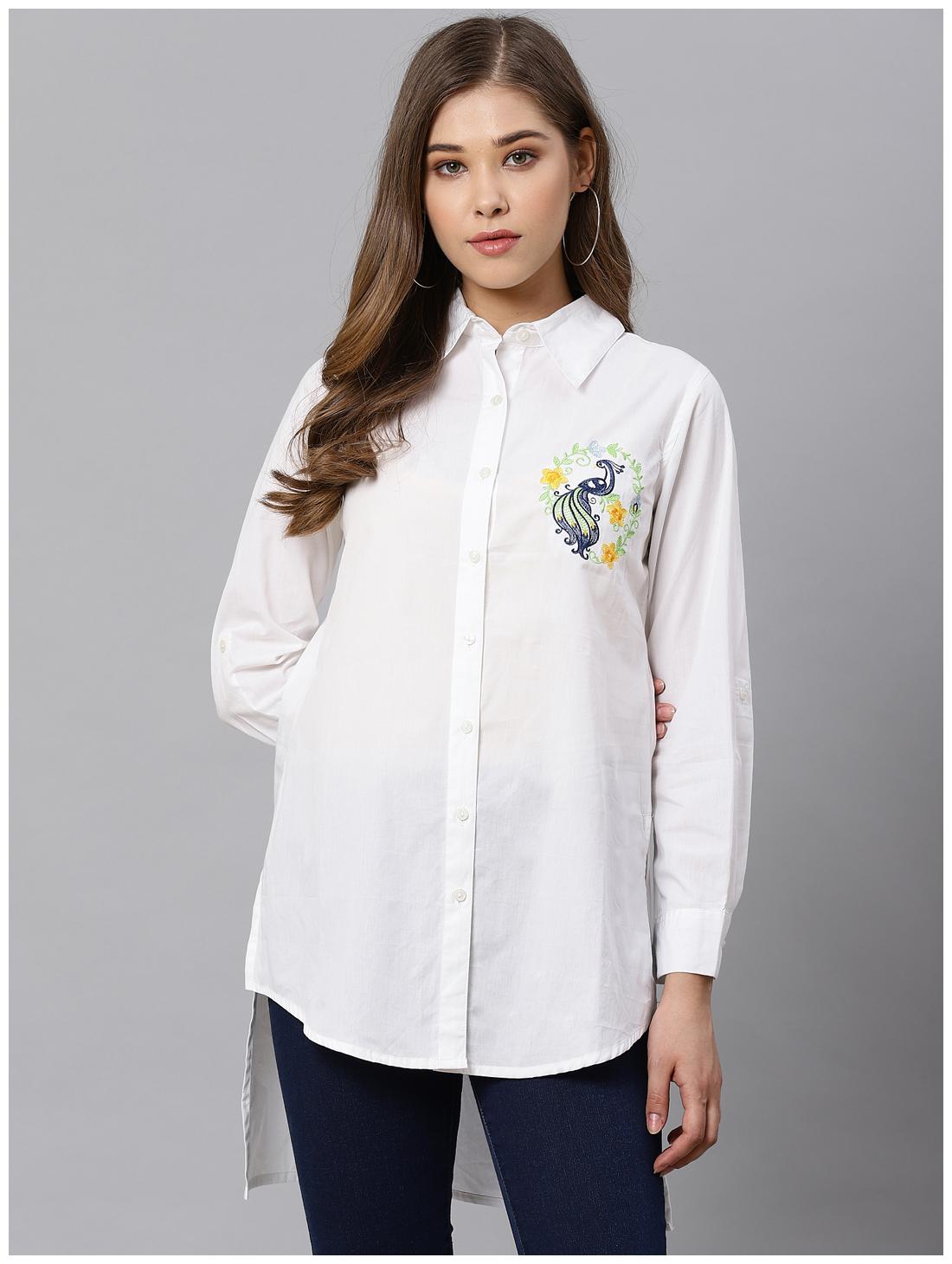 

KIAASA Women White Embroidered Slim Fit Shirt