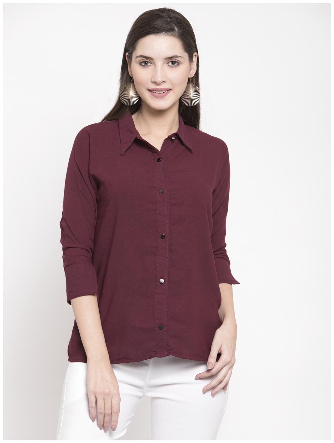 

KIAASA Women Maroon Solid Regular Fit Shirt