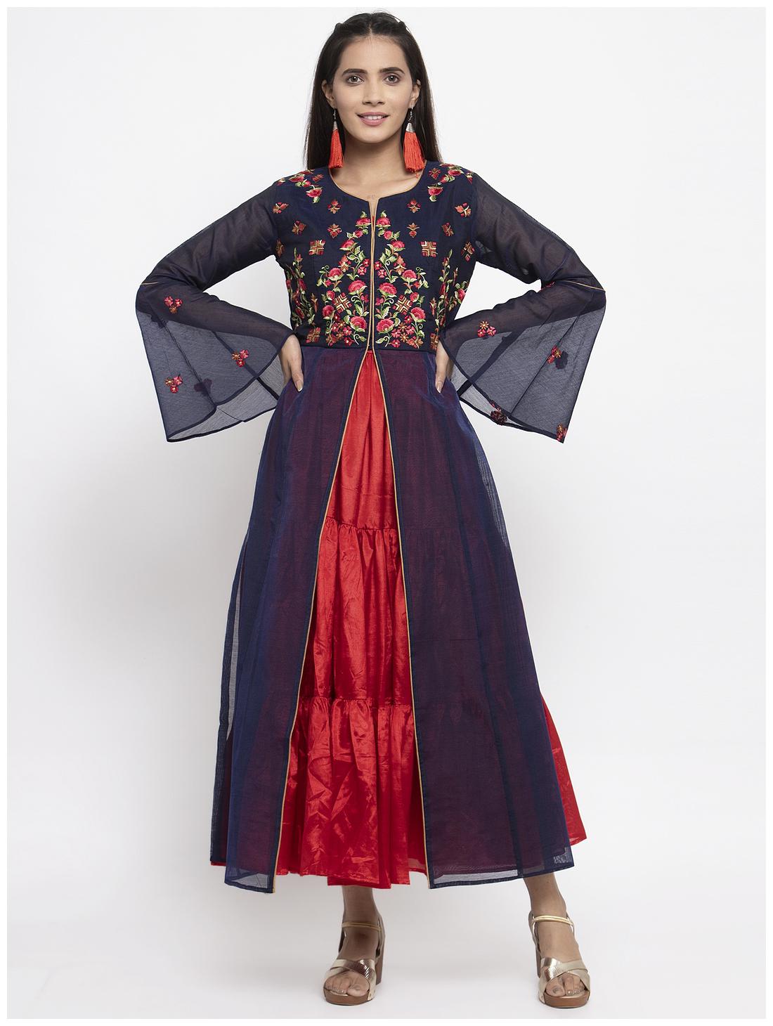 

KIAASA Women Viscose Rayon Embroidered Navy Blue Kurta