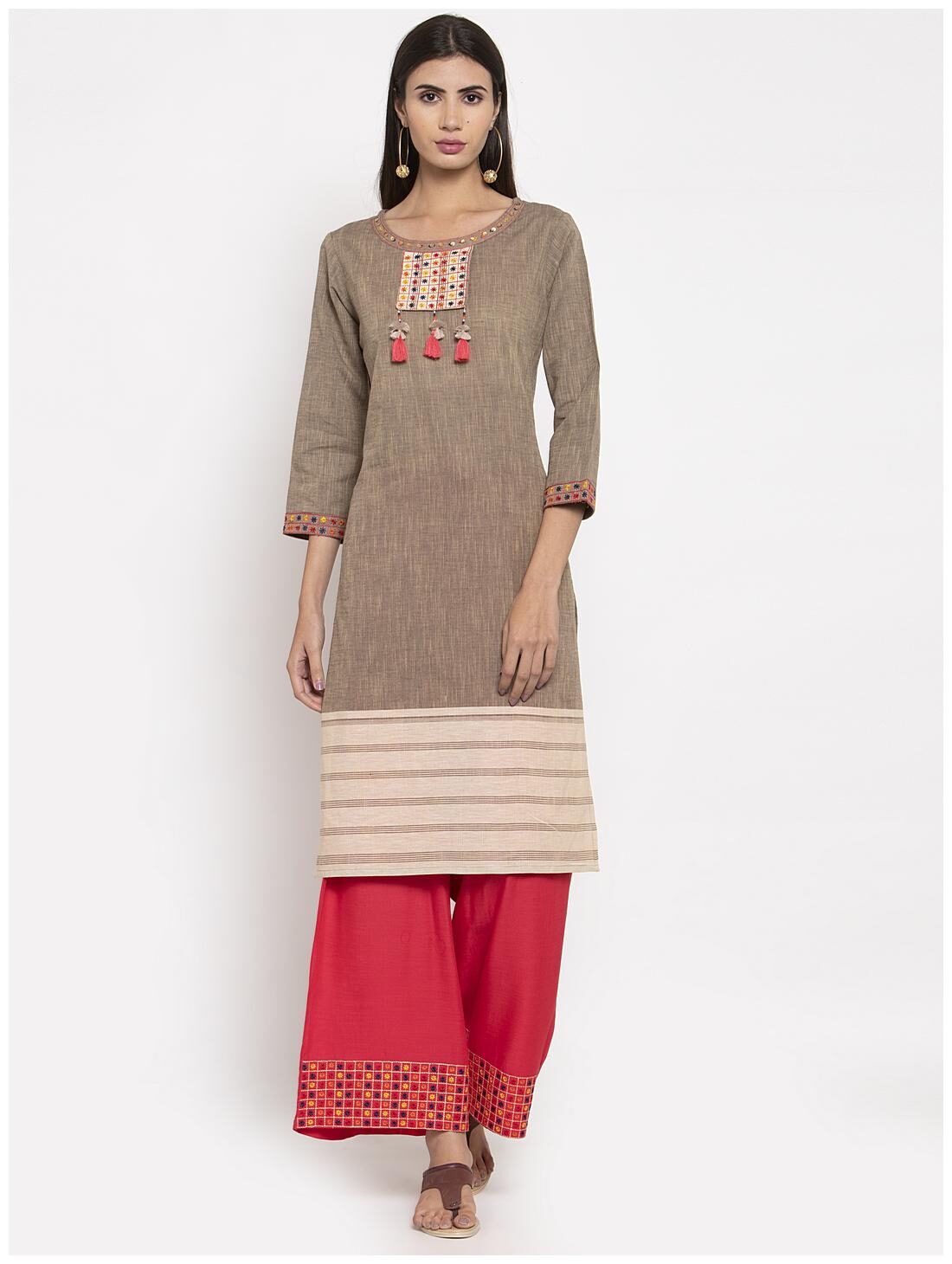 

KIAASA Women Grey Solid Straight Kurta With Palazzo